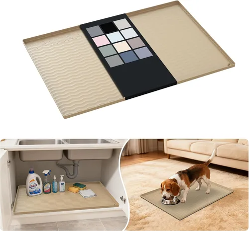 Vista 81 de URMONA - Tapete de silicona impermeable para debajo del fregadero, 16 x 10 Beige