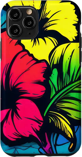 Vista 10 de Funda para iPhone 15 con diseño de flor de hibisco, diseño de graffiti botánico bohemio