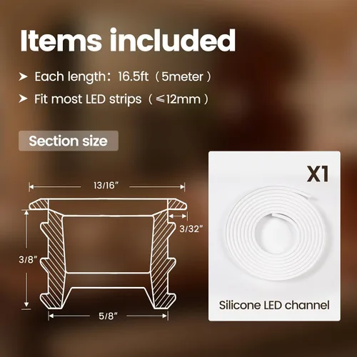 Vista 2 de Muzata Difusor LED de silicona sin manchas de 16.5 pies/16.4 ft con canal LED blanco flexible con brida empotrada tubo flexible