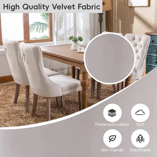 Vista 6 de Juego de 2 sillas de comedor de terciopelo beige, sillas de comedor tapizadas beige01