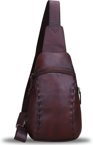 Vista 2 de LRTO Bolso de cuero genuino para mujeres y hombres, mochila vintage de cuero real, bolso cruzado de hombro, bolso de pecho