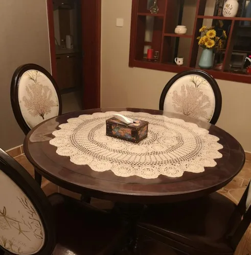 Vista 3 de Damanni Mantel de encaje de ganchillo hecho a mano de algodón blanco para mesa, redondo, 35 pulgadas