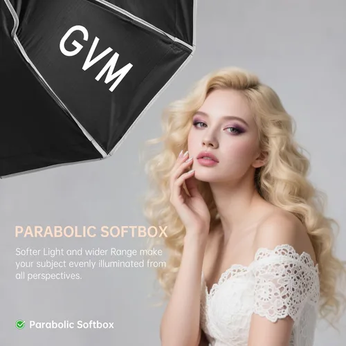 Vista 2 de GVM Great Video Maker Lighting Soft Boxes Bowens Mount con rejilla de nido de abeja, caja de luz ligera para paraguas plegable con bolsa