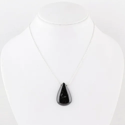 Vista 3 de Thecraftman - Collar de cabujón de turmalina negra natural, collar con colgante de piedras preciosas, piedra preciosa auténtica, piedra natal