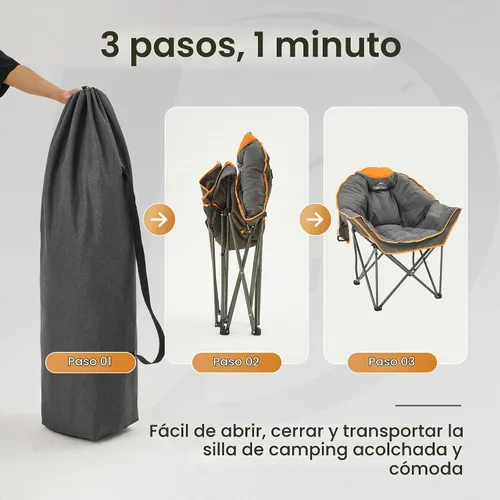 Vista 5 de Silla de campamento cómoda acolchada de gran tamaño para adultos, silla de césped acolchada portátil, (paquete de 2) (naranja)