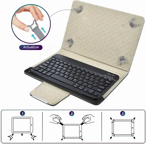 Vista 5 de DETUOSI Funda universal para tableta Android de 10.1 pulgadas con teclado, teclado Bluetooth inalámbrico extraíble + funda de cuero sintético +