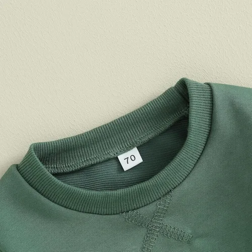 Vista 4 de Lesimsam Conjunto de 2 piezas de sudadera de manga larga con cuello redondo y pantalones deportivos para bebé niño