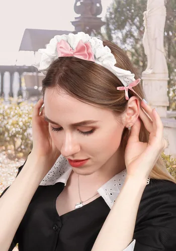 Vista 6 de C-ZOFEK Diadema de criada francesa para mujer, cinta de encaje, kawaii, diadema para disfraz de cosplay