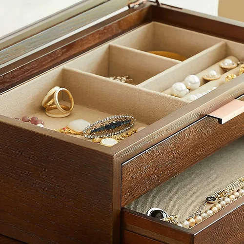 Vista 5 de AMYSTY Jewelry Organizer Jewelry Box 2 Tier Wooden Jewelry Case Retro Jewelry Box Hand Jewelry Earrings Necklace Velvet Lining Display Case For