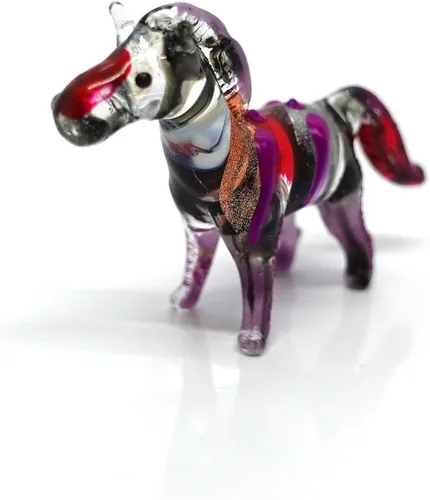 Vista 3 de Zebra Tiny Figurines Animals Hand Blown Color Glass Art Collectible Gift Home Decorate (Purple Black)