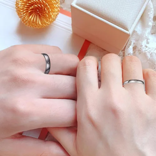 Vista 5 de Juego de 2 anillos de compromiso para parejas de sol y luna, 2 piezas de plata de ley 925, anillos ajustables a juego, anillos de compromiso