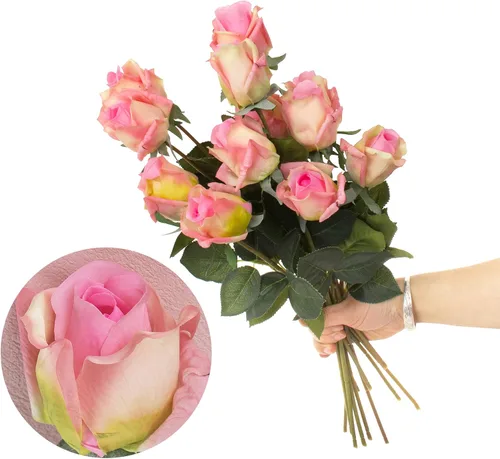 Vista 9 de 12 capullos de rosas artificiales medio abiertos, rosas de seda de tacto real de 17 pulgadas con flores parcialmente abiertas, flores artificiales