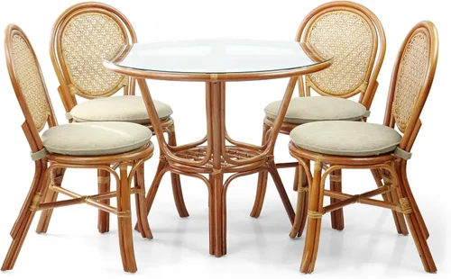 Vista 9 de Denver Dining - Silla auxiliar de mimbre hecha a mano con cojín color crema, ratán natural, colonial