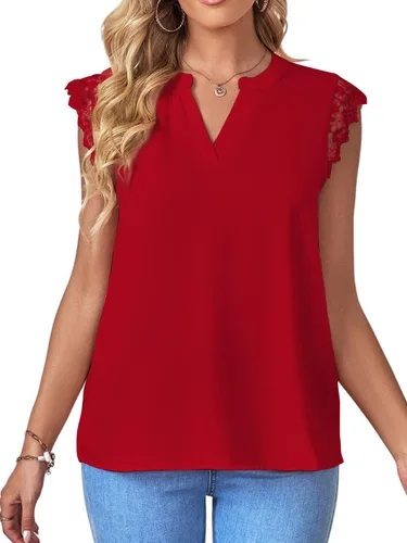 Vista 6 de LYANER Blusa elegante sin mangas con cuello en V y ribete de encaje para mujer