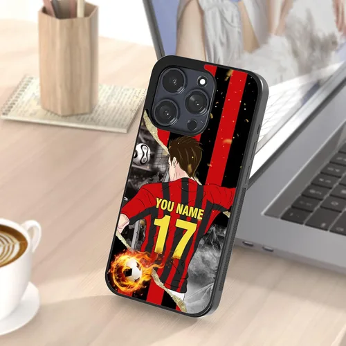 Vista 7 de Fundas personalizadas con nombre y número de fútbol para iPhone 11, 12, 13, 14, 15, 16, 17, 16 Pro Max Plus Mini, Samsung Galaxy Note10 Note20 S8 9
