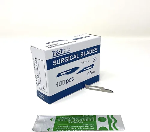 Vista 6 de P&P Medical Surgical Cuchillas de bisturí quirúrgicas desechables, acero al carbono estéril de alta calidad, 2.1% 10xx envueltas individualmente por
