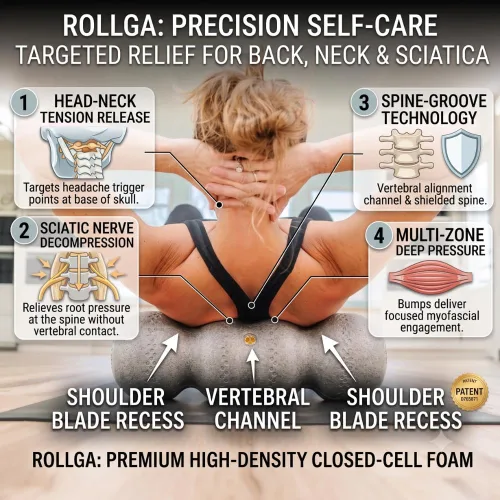 Vista 2 de Rollga Foam Roller PRO - Rodillo de espuma de alta densidad para aliviar el dolor de espalda, masaje de tejido profundo y recuperación muscular.