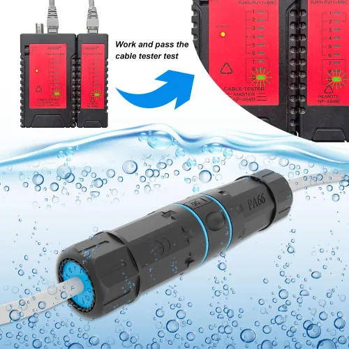 Vista 2 de iwillink Acoplador RJ45 impermeable Cat6, blindado hembra a hembra, 1 Acoplador de Ethernet impermeable, conector de cable LAN al aire libre