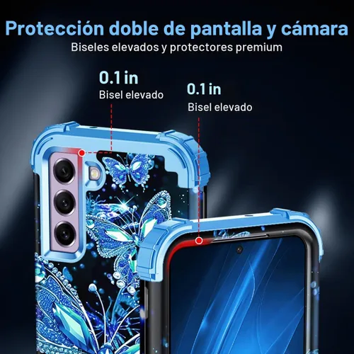 Vista 6 de Miqala Funda para Galaxy S21 FE 5G, brilla en la oscuridad, tres capas, resistente, protección a prueba de golpes, parachoques de plástico