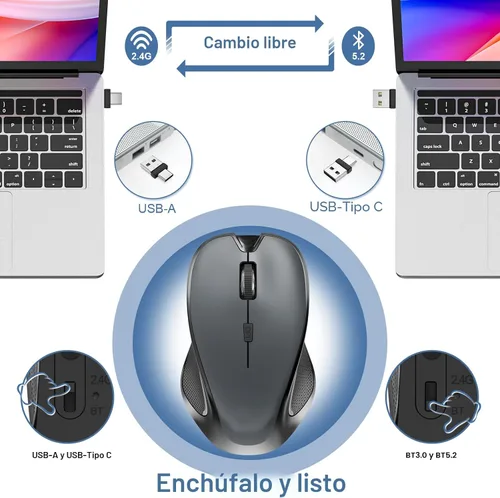Vista 3 de Ratón para MacBook Ratón inalámbrico Bluetooth para portátil MacBook Air Mac Pro recargable silencioso PC iPad ratón óptico con Jiggler interruptor