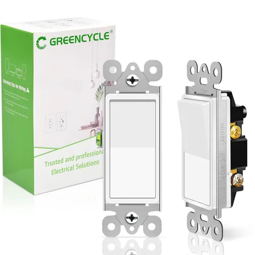 Vista 33 de Greencycle Interruptor de luz basculante negro de un solo polo, interruptor de luz de paleta de 15 amperios, interruptores Sp blancos, 120V-277V CA