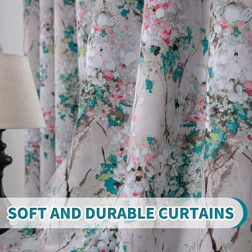 Vista 5 de MYSKY HOME Cortinas florales de 45 pulgadas de largo para sala de estar, baño, aislamiento térmico, cortina de oscurecimiento de la habitación