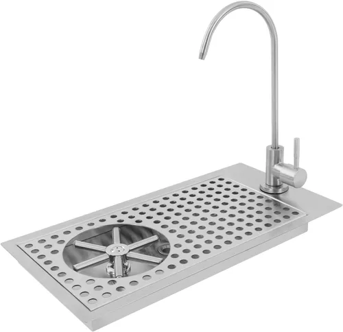 Vista 6 de Enjuagadora de vidrio con grifo, lavadora comercial de tazas para bar, limpiador de vidrio de acero inoxidable 304, enjuague de taza de encimera