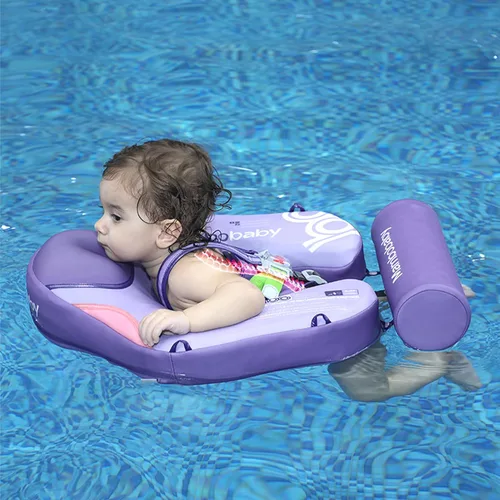 Vista 6 de Mambobaby Flotador para bebé con toldo y cola, flotador no inflable para piscina, correa de seguridad ajustable, entrenador de natación para niños