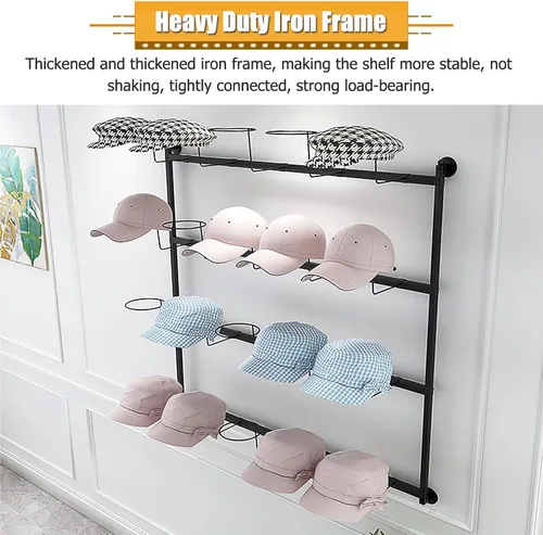 Vista 2 de LZMZMQ Estante de metal para sombreros de pared, torre de exhibición de 4 niveles para peluca/gorra, con ganchos móviles para sombreros, 39.3 Blanco