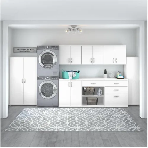 Vista 4 de Bush Business Furniture - Armario de almacenamiento universal para lavadero con puertas y estantes en color blanco