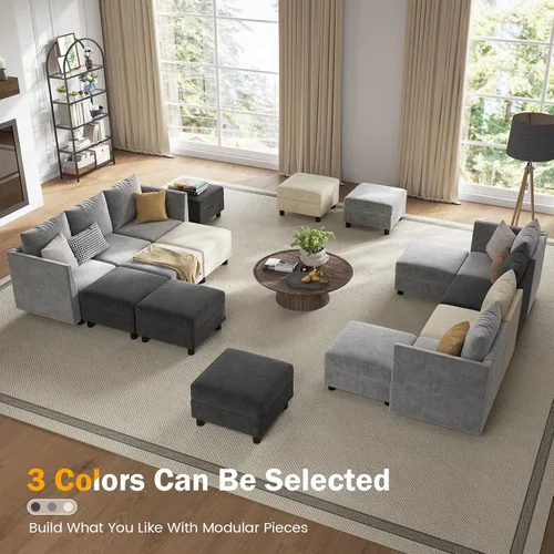 Vista 6 de Apicizon Sofá modular modular en forma de U de 9 asientos con almacenamiento, moderno juego de sofá de chenilla, cómodos sofás con diván para sala