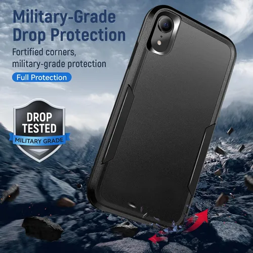 Vista 2 de Funda para iPhone XR con protección de pantalla: resistente a prueba de golpes y arañazos Funda para iPhone XR-Negro