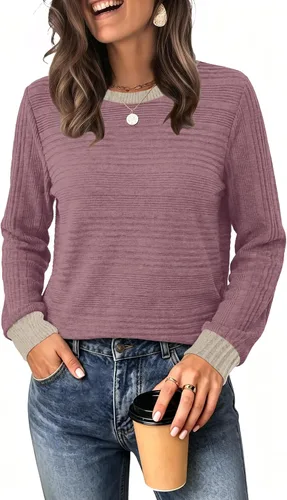 Vista 5 de WIHOLL Camisetas de manga larga para mujer, trajes de otoño, camisas de Caqui
