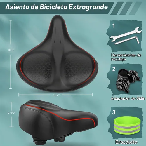 Vista 10 de Asiento de bicicleta de gran tamaño, cómodo sillín de bicicleta, diseño de ranura media, espuma viscoelástica de 2.95 pulgadas de grosor, ajuste Rojo