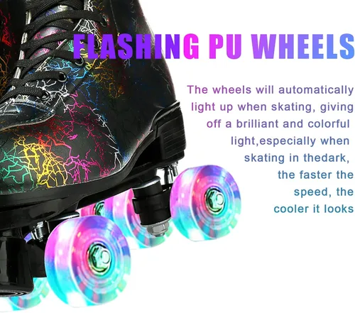 Vista 5 de Roller Skates for Women Men, PU Leather Classic Double-Row Light-Up Wheel, Roller Skates for Indoor Outdoor, Beginner