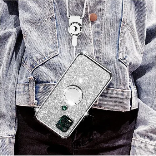Vista 7 de Funda para Moto G Stylus 5G (2021), bonita funda de teléfono TPU de silicona con purpurina de lujo para mujeres y niñas con soporte, soporte