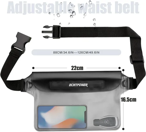 Vista 5 de ECHTPower Paquete de 2 bolsas impermeables, riñonera impermeable, bolsa seca impermeable con correa ajustable para la cintura para playa, natación