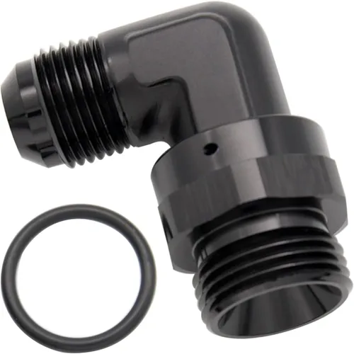 Vista 33 de Adaptador de riel de bomba de combustible macho de aluminio de radio de alto flujo 45 grados 6AN macho a 4AN macho con junta tórica AN4 ORB, negro