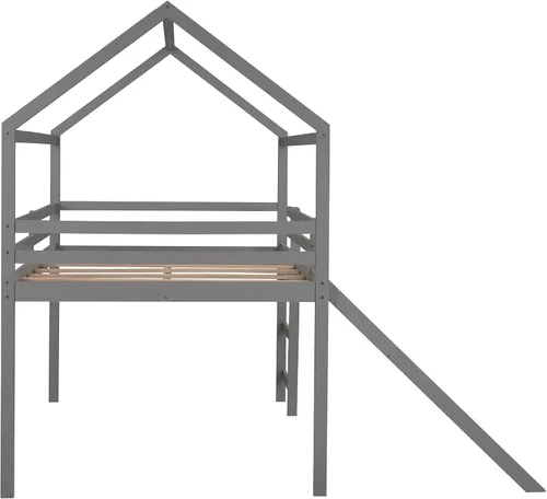 Vista 5 de Harper & Bright Designs Cama alta de tamaño matrimonial con tobogán, cama alta de madera, marco de cama tipo loft con techo y barandilla, cama alta