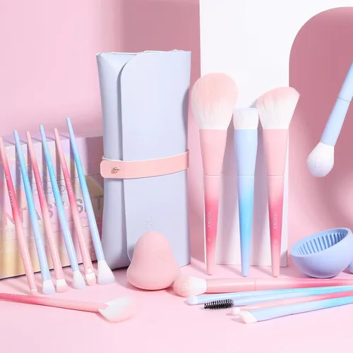 Vista 8 de Docolor brochas de maquillaje 16+3 piezas juego de brochas de maquillaje con bolsa de maquillaje, esponja de maquillaje y almohadilla de limpieza