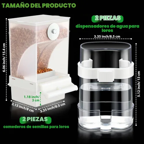 Vista 2 de Yaomiao 4 unidades de comederos para pájaros pequeños sin ensuciar, dispensador automático de agua para periquitos, alimentador de codornices