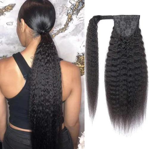 Vista 29 de Cola de Caballo de Cabello Humano Corto Rizado Crespo Envolvente con Clips Extensiones de Cola de Caballo de Pasta Mágica 120g/juego Pieza