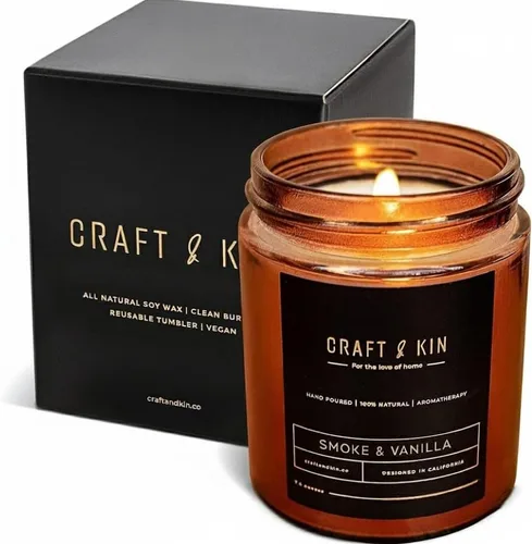 Vista 16 de Craft & Kin - Vela perfumada de cuero inglés de alta calidad, larga duración, 45 horas de tiempo de combustión, vela perfumada de soja natural