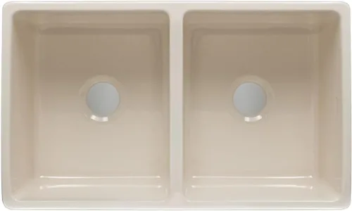 Vista 2 de Whitehaus Collection Quatro Alcove - Fregadero de cocina reversible de doble cuenco Farmhaus con borde frontal acanalado de 2 pulgadas en un lado