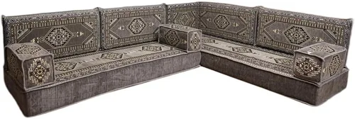 Vista 166 de arabicsofa Juego de asientos Jalsa en forma de L – Majlis árabe hecho a mano con almohadas de respaldo