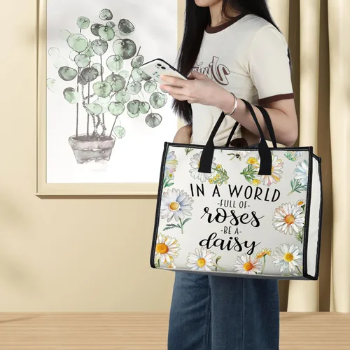 Vista 5 de LEVLO Bolsa de cosméticos de flores de margaritas, regalo para amantes de las margaritas, regalo en un mundo lleno de rosas, bolsa de maquillaje