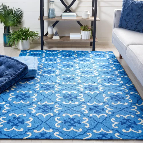 Vista 13 de SAFAVIEH Four Seasons Collection FRS234A - Alfombra de pasillo floral con gancho a mano, 2 pies 3 pulgadas x 8 pies, color azul/marfil