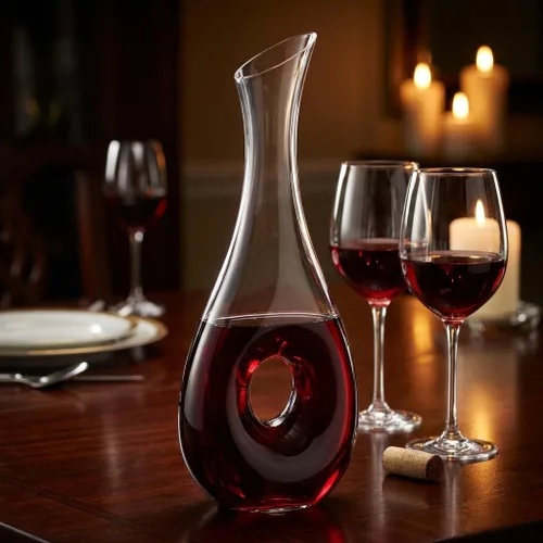 Vista 2 de QWORK Decantador de vino de cristal, jarra de vino tinto soplada a mano en forma de caracol, aireador y dispensador de 33.8 fl oz para bar casero