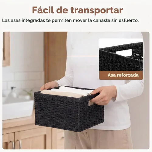 Vista 3 de StorageWorks Cesta de mimbre con asa, cestas de almacenamiento de mimbre para organizar, cestas de almacenamiento decorativas para estantes, cuerda