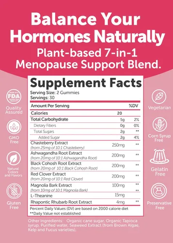Vista 5 de Lunakai Paquete de gomitas de apoyo para la menopausia fabricadas en Estados Unidos + glicinato de magnesio + L-teanina – 2 fórmulas de gomitas